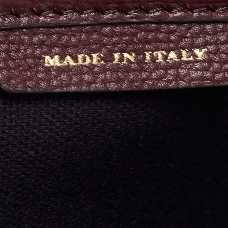 Pre Owned Burberry Burgundy/Beige Leather and House Check Fabric Small Banner Tote