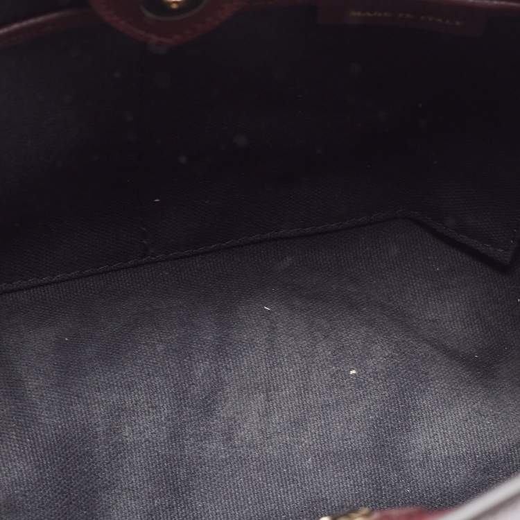 Pre Owned Burberry Burgundy/Beige Leather and House Check Fabric Small Banner Tote