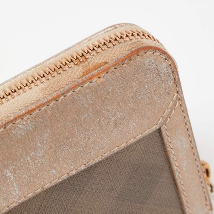 Pre Owned Burberry Metallic Beige Nova Check Coated Canvas Zip Around Wallet