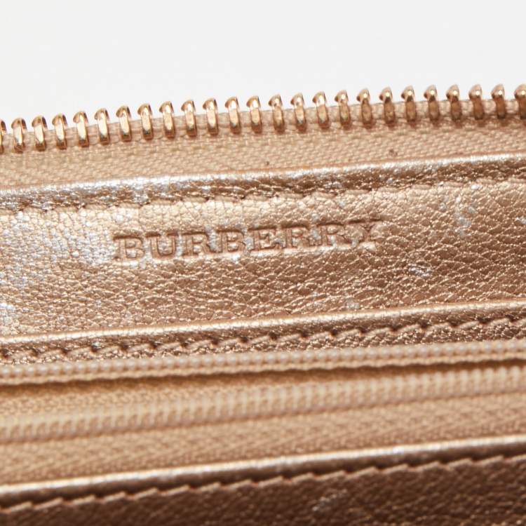 Pre Owned Burberry Metallic Beige Nova Check Coated Canvas Zip Around Wallet