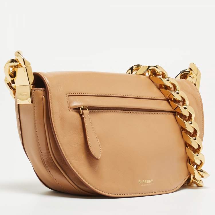 Pre Owned Burberry Beige Soft Leather Small Olympia Shoulder Bag