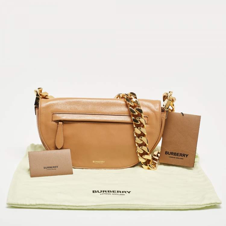 Pre Owned Burberry Beige Soft Leather Small Olympia Shoulder Bag