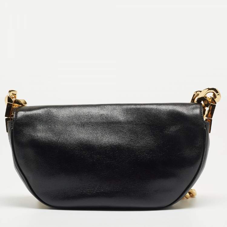 Pre Owned Burberry Black Soft Leather Small Olympia Shoulder Bag