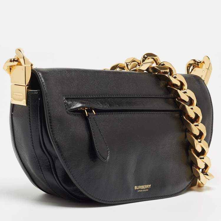 Pre Owned Burberry Black Soft Leather Small Olympia Shoulder Bag