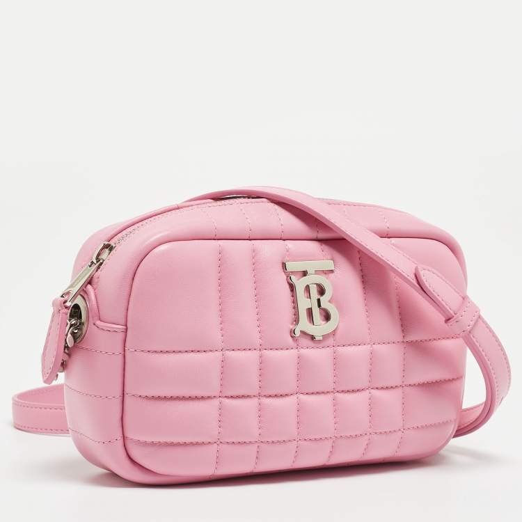 Pre Owned Burberry Pink Quilted Leather Mini Lola Camera Bag