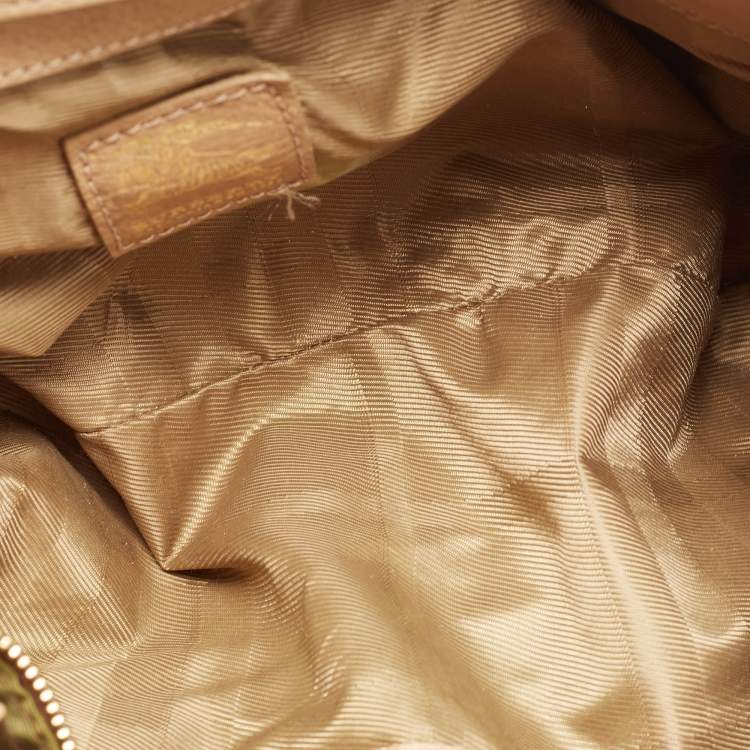 Pre Owned Burberry Beige House Check Fabric and Leather Shoulder Bag