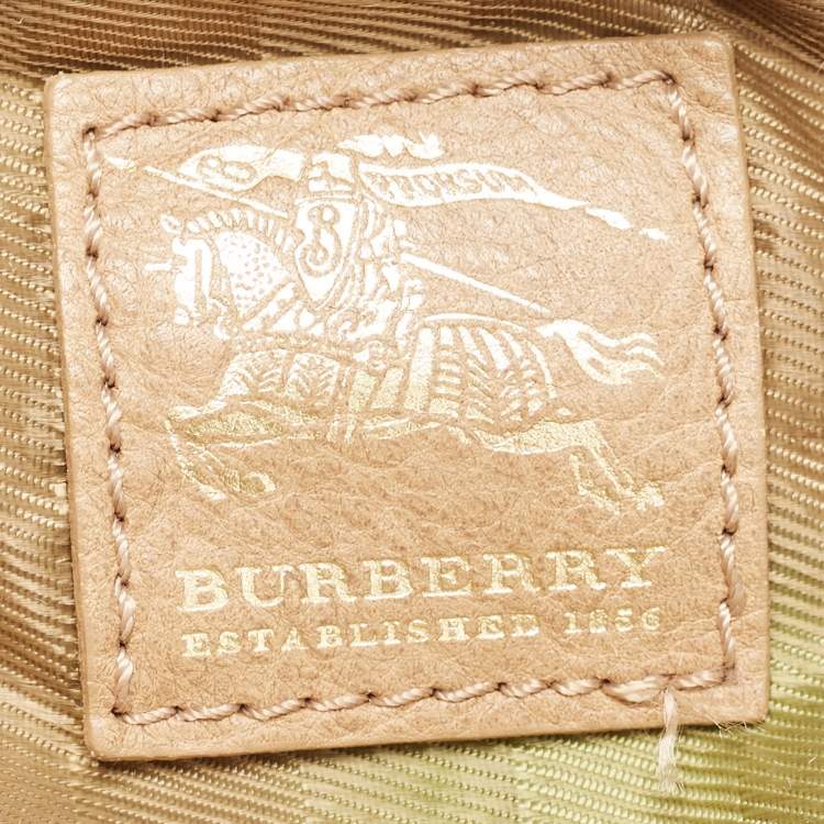 Pre Owned Burberry Beige House Check Fabric and Leather Shoulder Bag