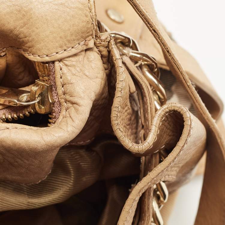 Pre Owned Burberry Beige House Check Fabric and Leather Shoulder Bag