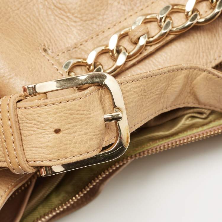 Pre Owned Burberry Beige House Check Fabric and Leather Shoulder Bag