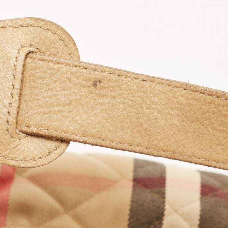 Pre Owned Burberry Beige House Check Fabric and Leather Shoulder Bag