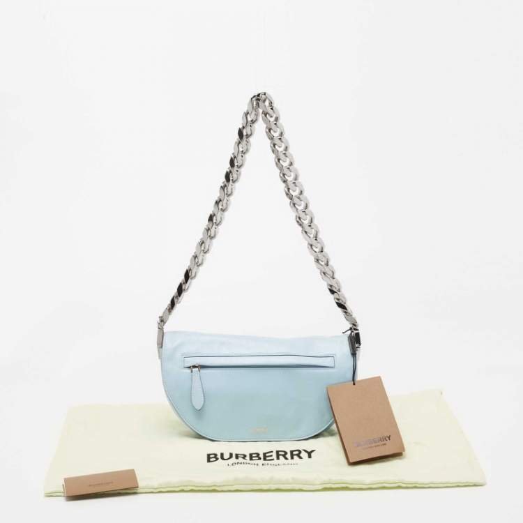 Pre Owned Burberry Light Blue Soft Leather Small Olympia Shoulder Bag