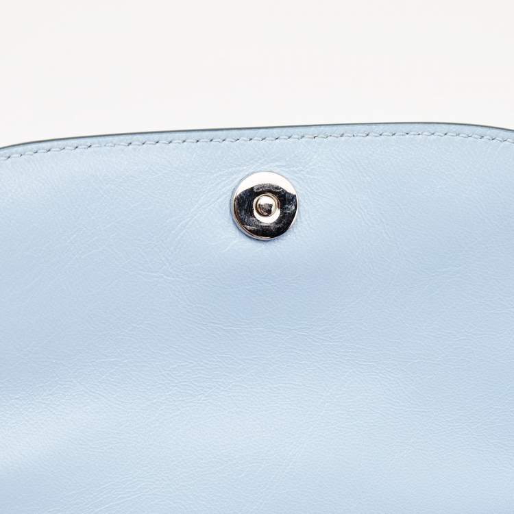 Pre Owned Burberry Light Blue Soft Leather Small Olympia Shoulder Bag