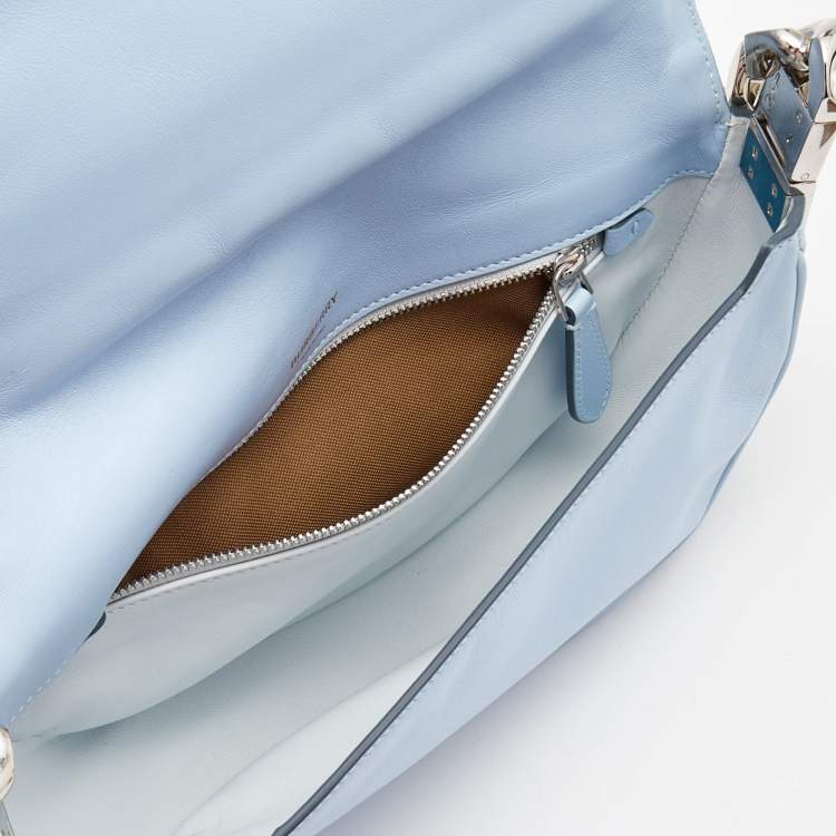 Pre Owned Burberry Light Blue Soft Leather Small Olympia Shoulder Bag