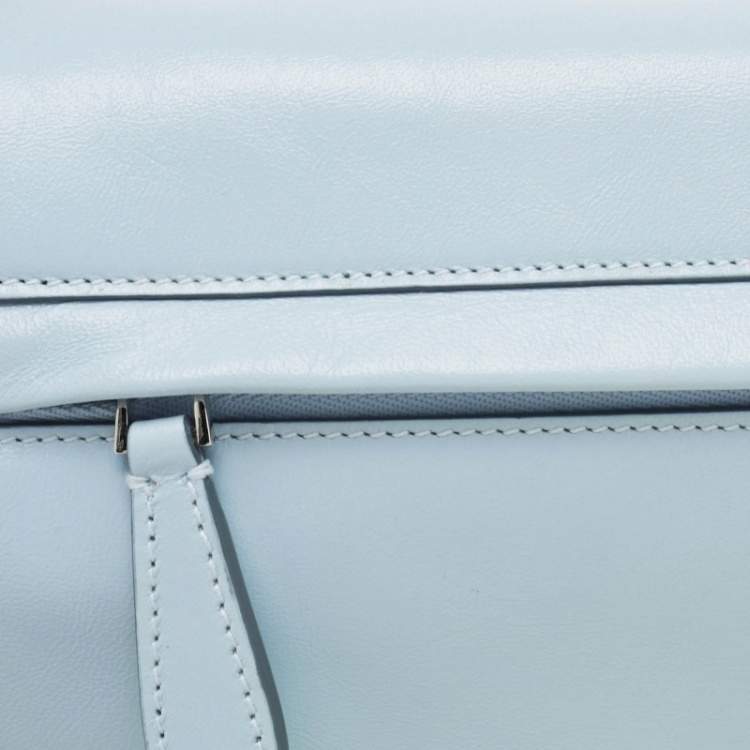 Pre Owned Burberry Light Blue Soft Leather Small Olympia Shoulder Bag