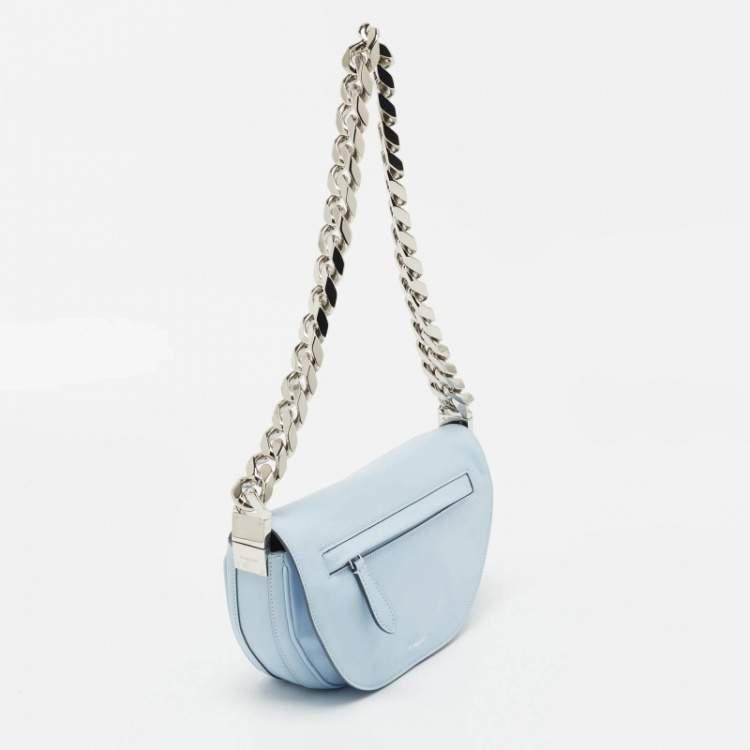 Pre Owned Burberry Light Blue Soft Leather Small Olympia Shoulder Bag