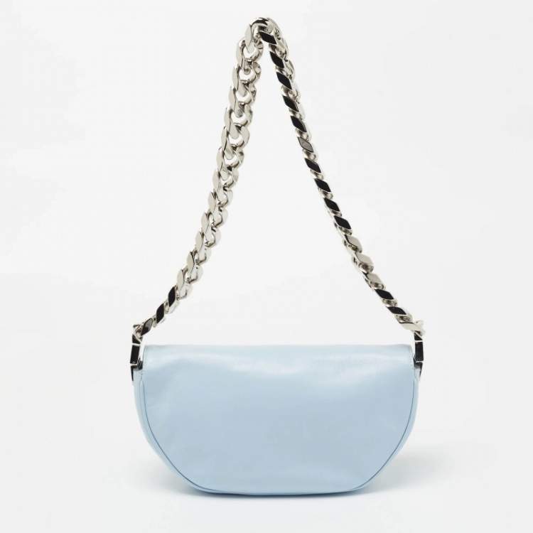 Pre Owned Burberry Light Blue Soft Leather Small Olympia Shoulder Bag