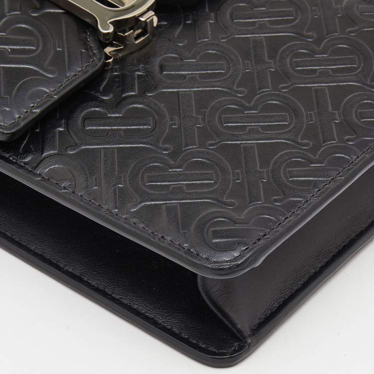 Pre Owned Burberry Black Monogram Embossed Leather Robin Crossbody Bag