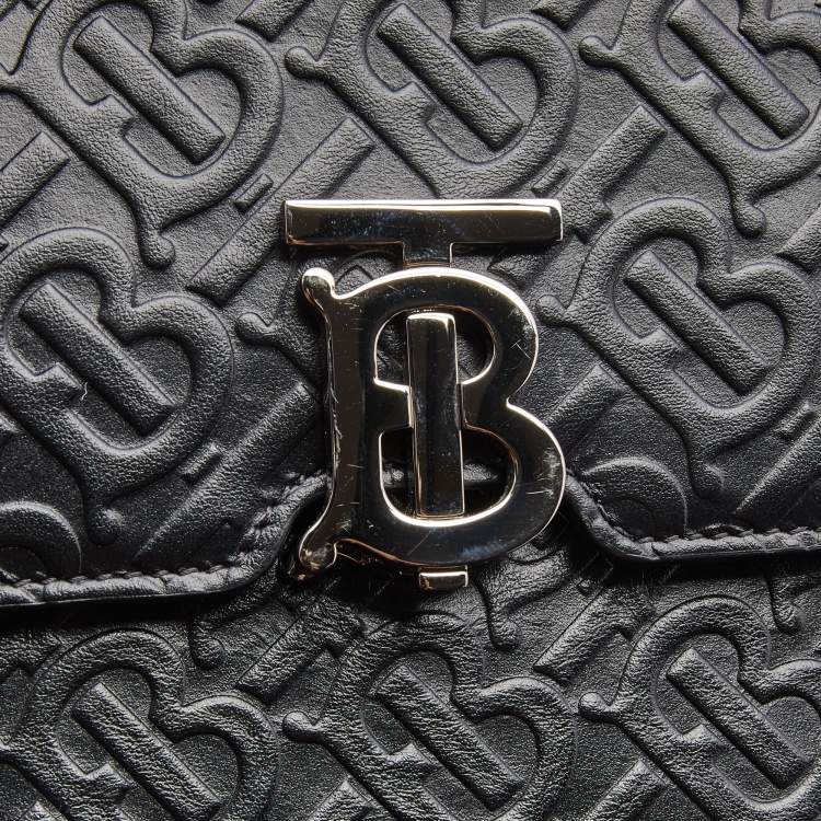 Pre Owned Burberry Black Monogram Embossed Leather Robin Crossbody Bag