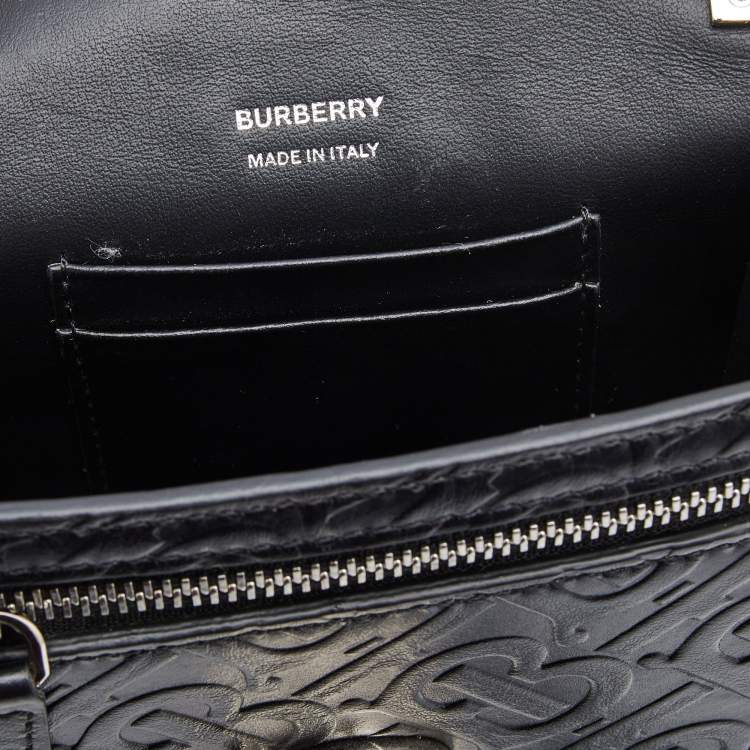 Pre Owned Burberry Black Monogram Embossed Leather Robin Crossbody Bag