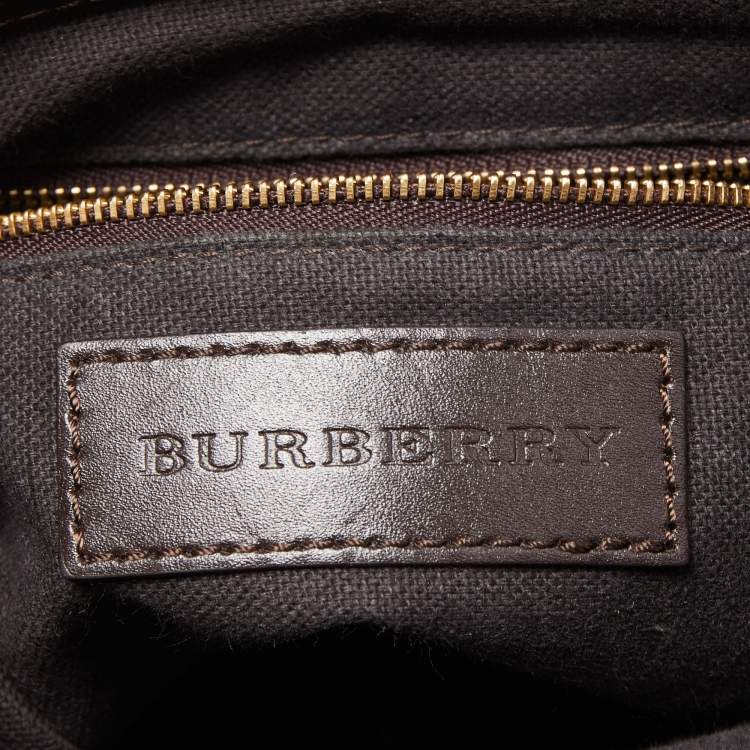 Pre Owned Burberry Beige/Brown Haymarket Check Coated Canvas and Leather Buckle Flap Crossbody Bag