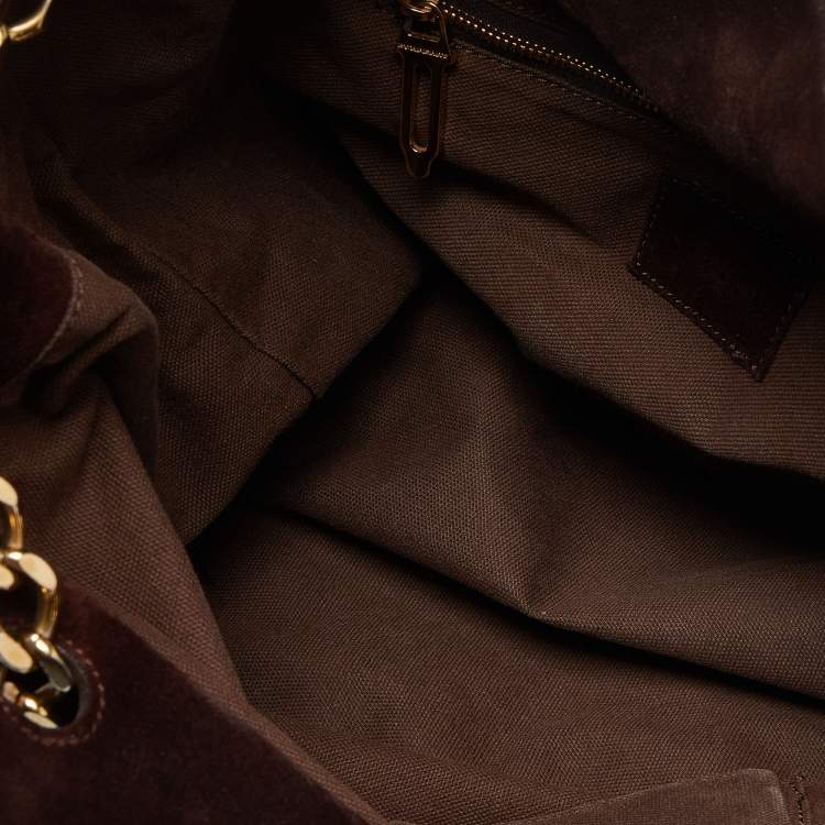 Pre Owned Burberry Brown Suede Chain Bucket Bag