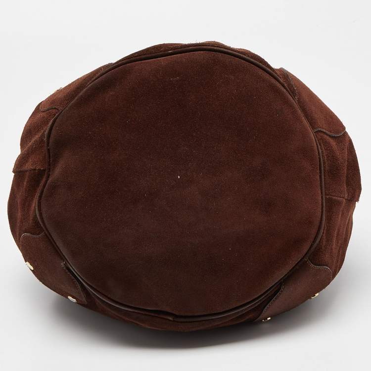 Pre Owned Burberry Brown Suede Chain Bucket Bag
