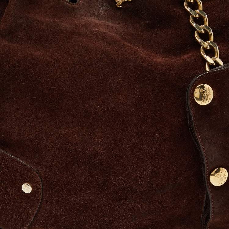 Pre Owned Burberry Brown Suede Chain Bucket Bag