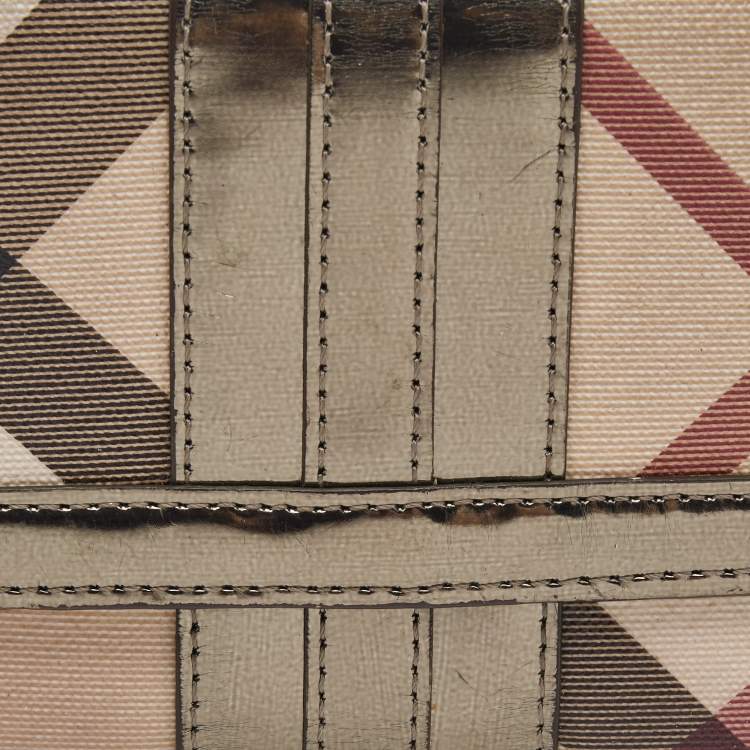 Pre Owned Burberry Metallic/Beige Nova Check PVC and Patent Leather French Wallet