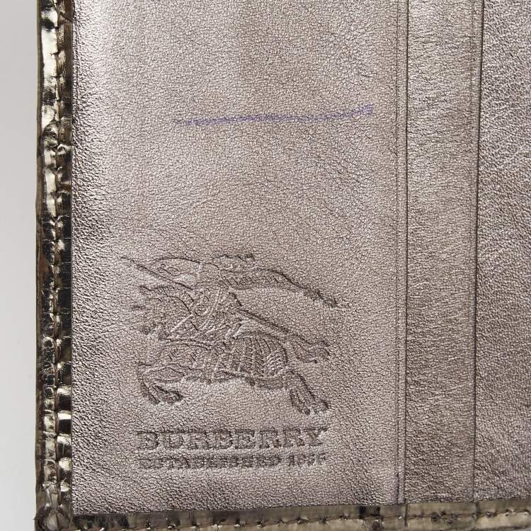 Pre Owned Burberry Metallic/Beige Nova Check PVC and Patent Leather French Wallet