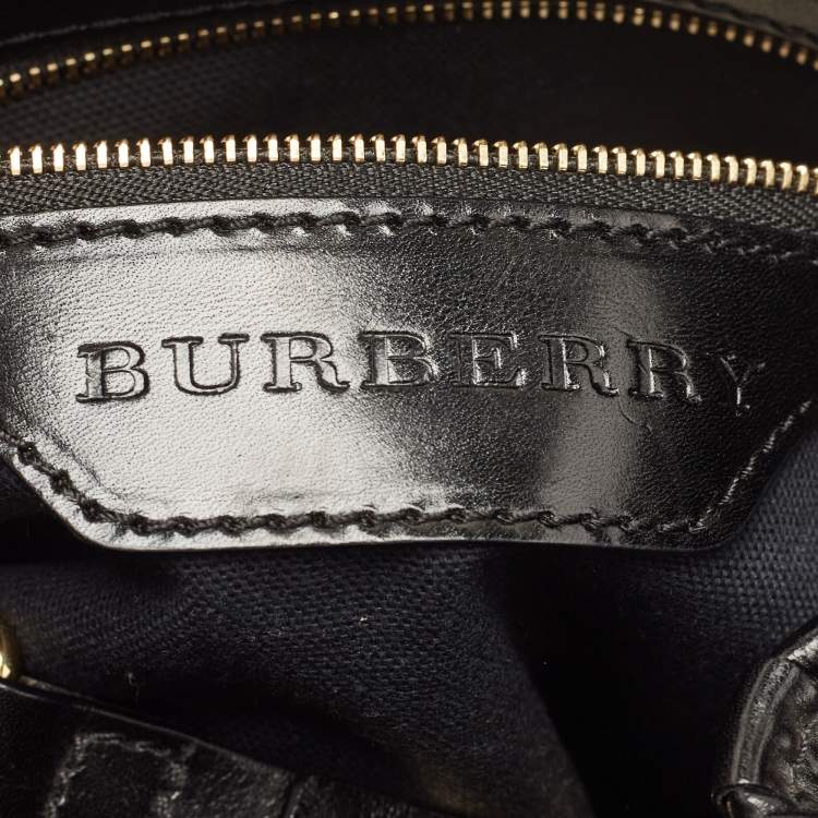 Pre Owned Burberry Black/Beige Leather and House Check Fabric Small Canterbury Tote