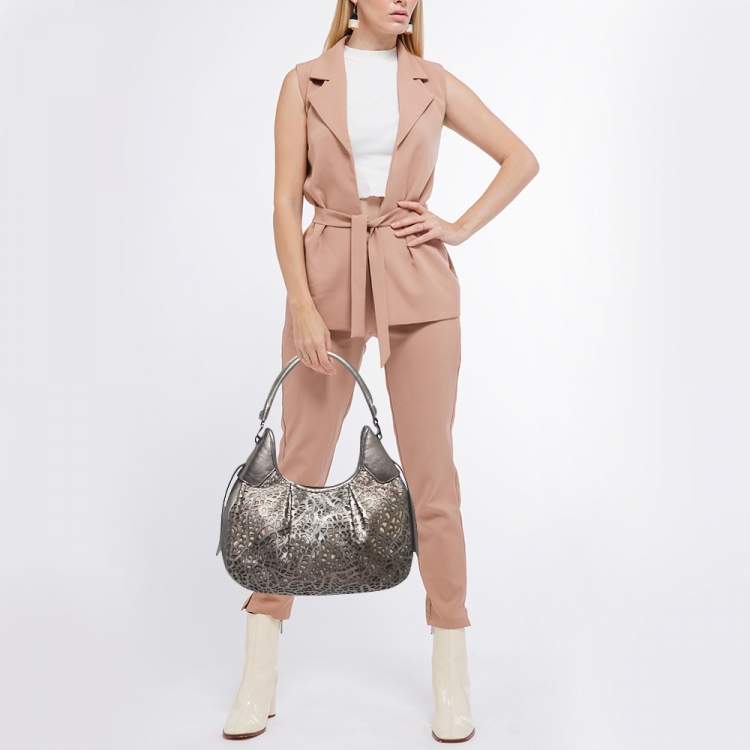Pre Owned Burberry Metallic/Beige Novacheck PVC and Leather Small Brooklyn Hobo