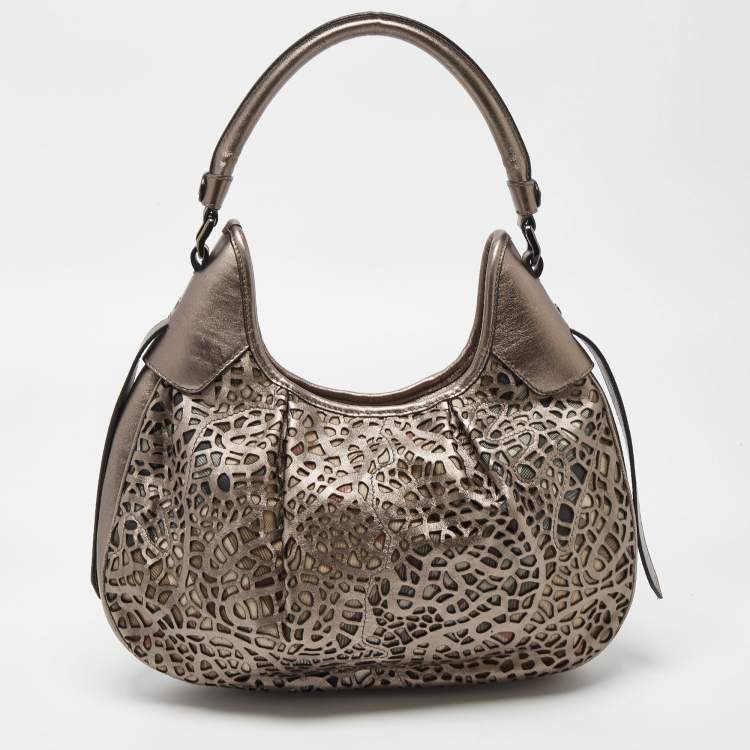Pre Owned Burberry Metallic/Beige Novacheck PVC and Leather Small Brooklyn Hobo
