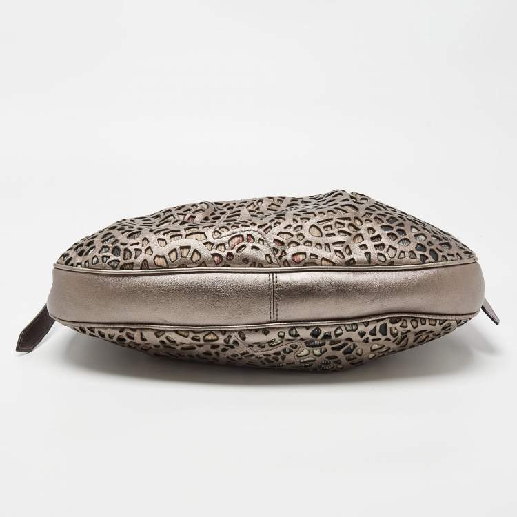 Pre Owned Burberry Metallic/Beige Novacheck PVC and Leather Small Brooklyn Hobo