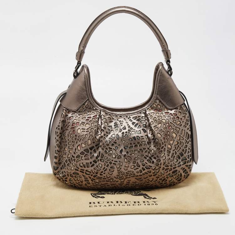 Pre Owned Burberry Metallic/Beige Novacheck PVC and Leather Small Brooklyn Hobo