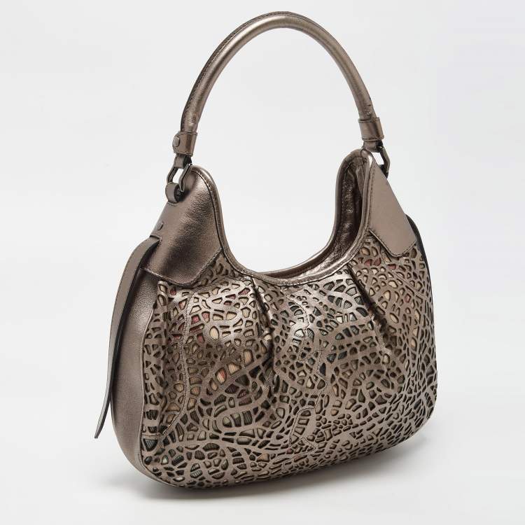 Pre Owned Burberry Metallic/Beige Novacheck PVC and Leather Small Brooklyn Hobo