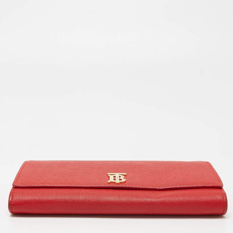Pre Owned Burberry Red Leather TB Logo Continental Wallet