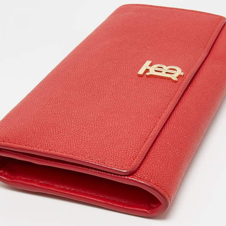 Pre Owned Burberry Red Leather TB Logo Continental Wallet