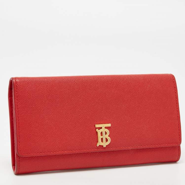 Pre Owned Burberry Red Leather TB Logo Continental Wallet