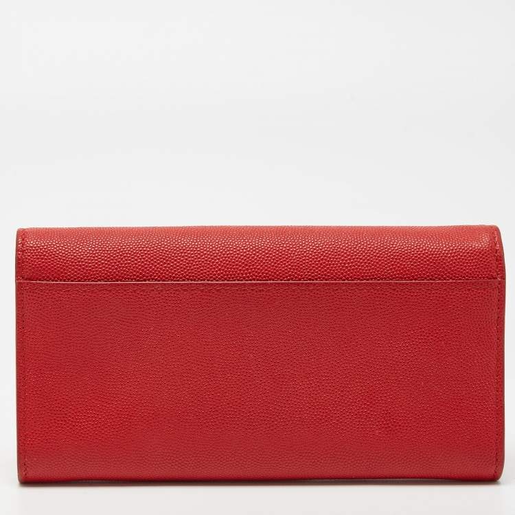 Pre Owned Burberry Red Leather TB Logo Continental Wallet
