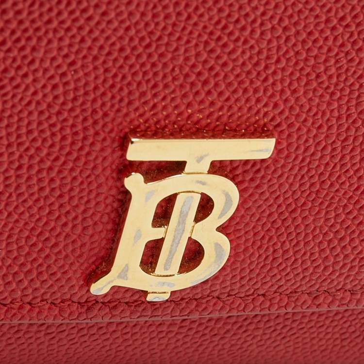 Pre Owned Burberry Red Leather TB Logo Continental Wallet