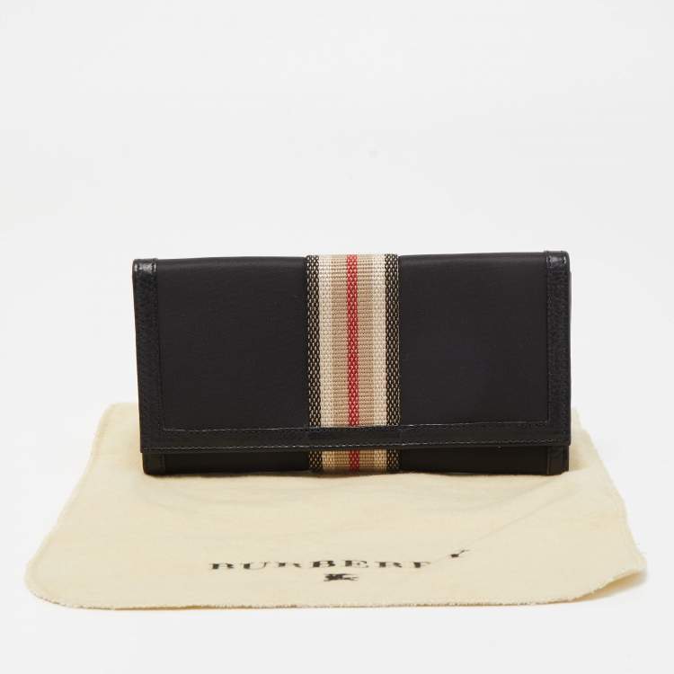 Pre Owned Burberry Black Nylon and Leather Flap Continental Wallet