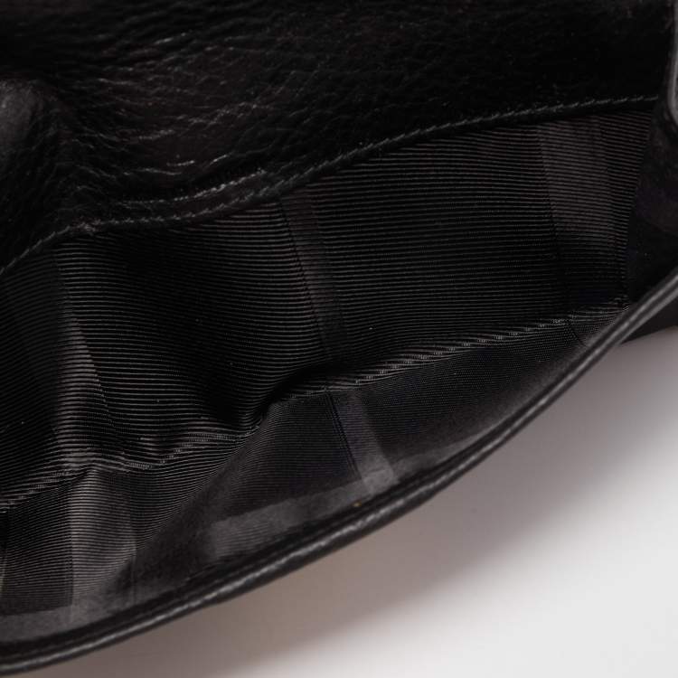 Pre Owned Burberry Black Nylon and Leather Flap Continental Wallet
