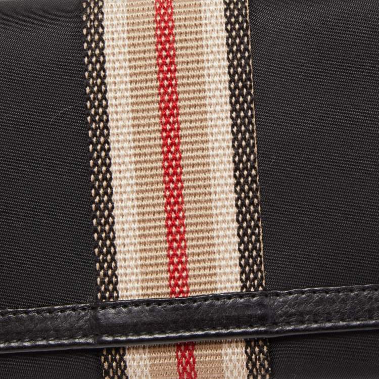 Pre Owned Burberry Black Nylon and Leather Flap Continental Wallet