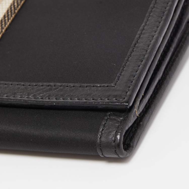 Pre Owned Burberry Black Nylon and Leather Flap Continental Wallet
