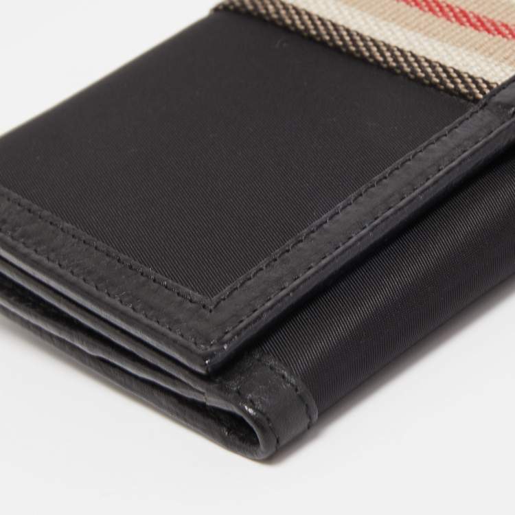 Pre Owned Burberry Black Nylon and Leather Flap Continental Wallet