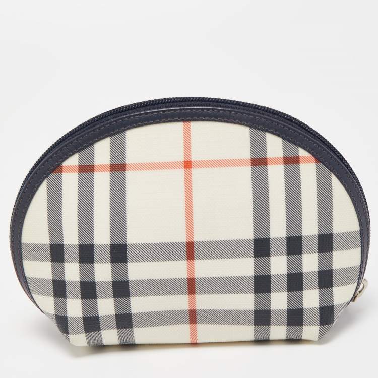 Pre Owned Burberry Navy Blue/Beige Housecheck PVC Cosmetic Pouch