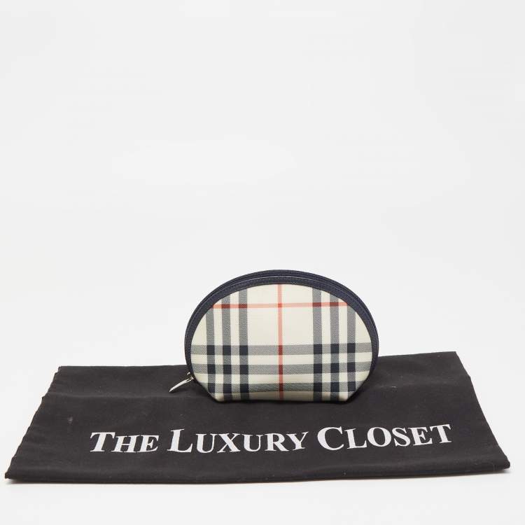 Pre Owned Burberry Navy Blue/Beige Housecheck PVC Cosmetic Pouch