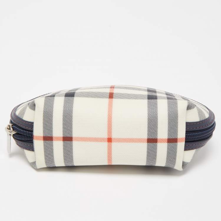 Pre Owned Burberry Navy Blue/Beige Housecheck PVC Cosmetic Pouch