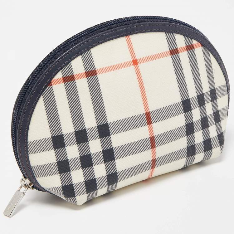 Pre Owned Burberry Navy Blue/Beige Housecheck PVC Cosmetic Pouch
