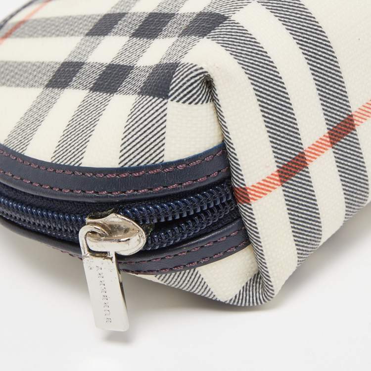 Pre Owned Burberry Navy Blue/Beige Housecheck PVC Cosmetic Pouch